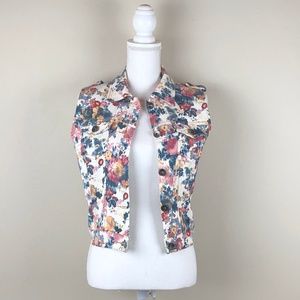 GEEGEE | Boho Floral Denim Crop Sleeveless Vest
